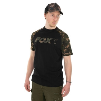 Rybářské tričko s potiskem Fox Raglan Black Camo obrázek