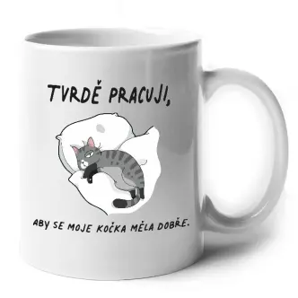 Keramický hrnek s kočkou Tvrdě pracuji 2